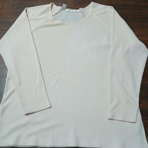 Victoria's Secret Ivory Knit Satin Trim Long Sleeve Waffle Knit Pullover Top M